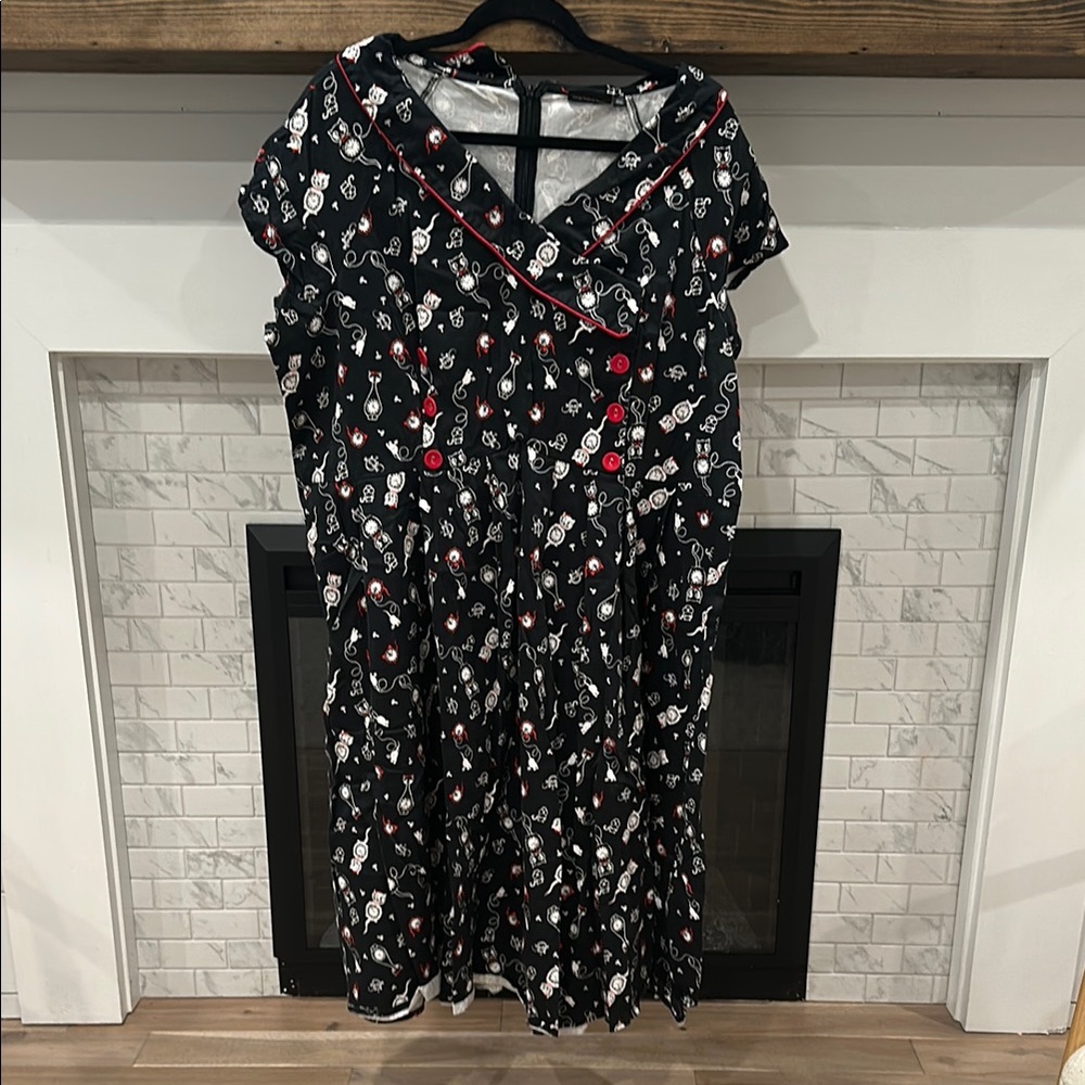 Voodoo Vixen Black and White cat clock print dress